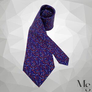 TURNBULL & ASSER Blue Nils Print Silk Tie Made In England W:3.75" EX COND